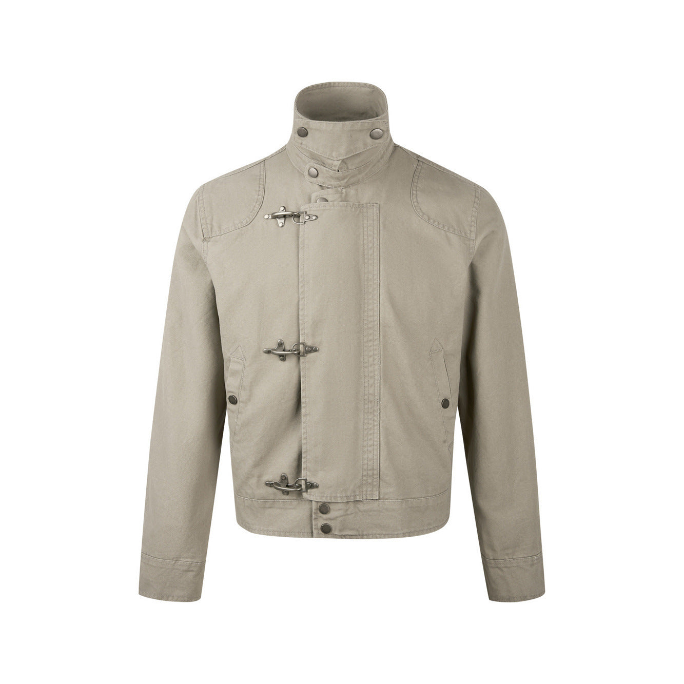 Retro Stand Collar Jacket with Lobster Clasp