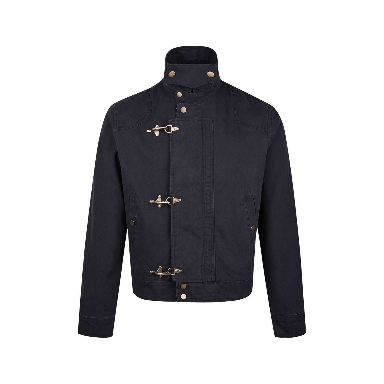 Retro Stand Collar Jacket with Lobster Clasp
