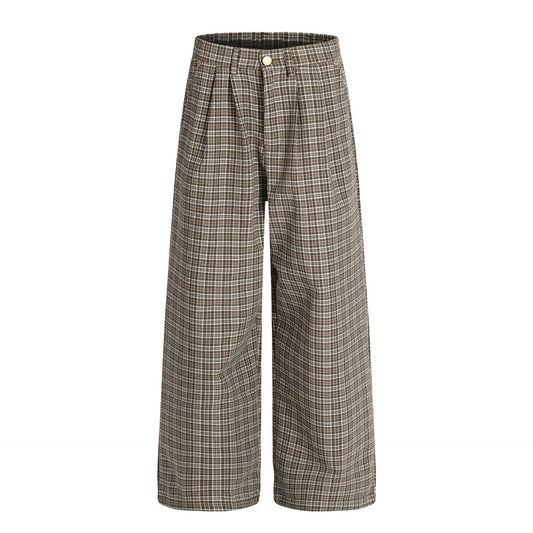 Checked Pleated Casual Pants