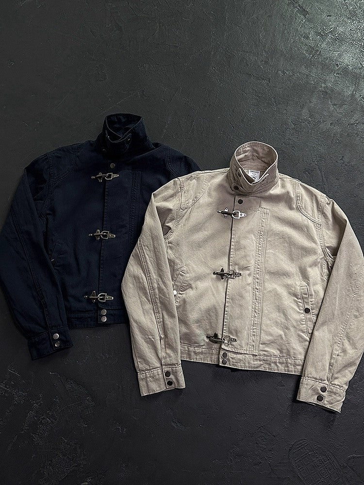 Retro Stand Collar Jacket with Lobster Clasp