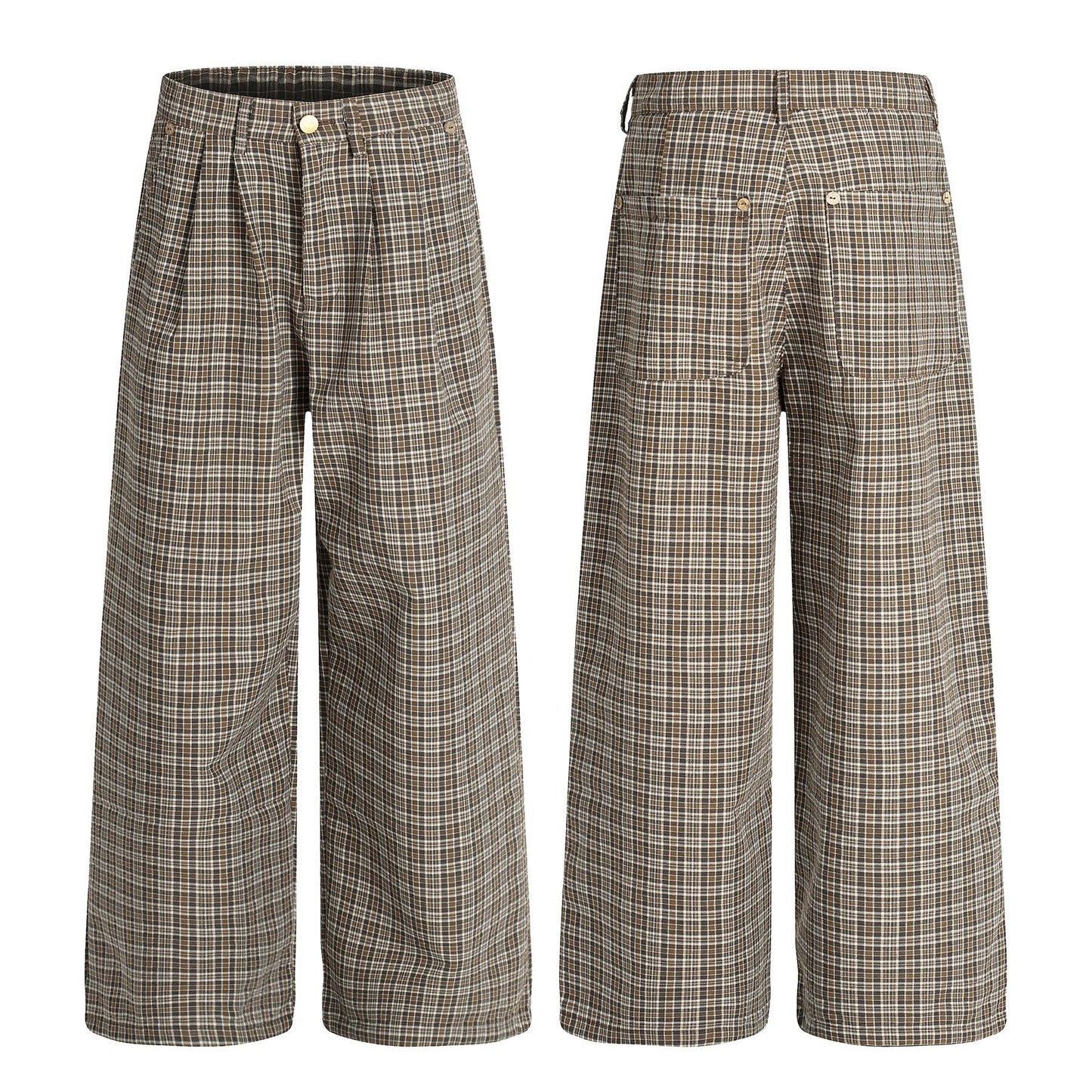Checked Pleated Casual Pants